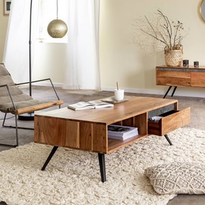 Table basse en bois d'acacia et pierre