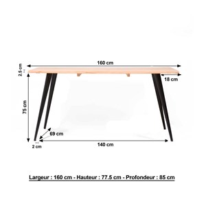 Table à manger en bois d'acacia massif