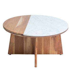 Table basse ronde en bois et marbre