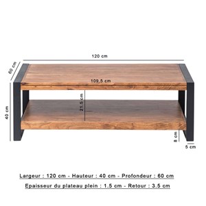 Table basse en bois d'acacia 120 cm