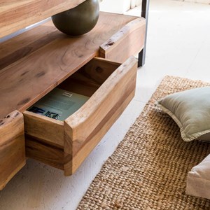 Meuble tv en bois d'acacia 3 tiroirs