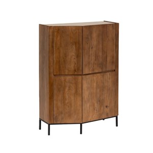 Buffet haut en bois massif et travertin