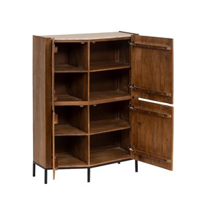 Buffet haut en bois massif et travertin