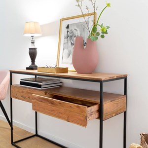 Console en bois d'acacia et métal