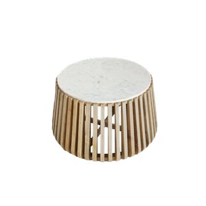Table basse ronde en bois et marbre