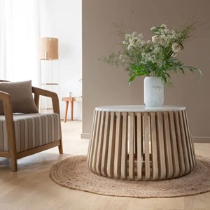 Table basse ronde en bois et marbre