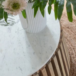 Table basse ronde en bois et marbre
