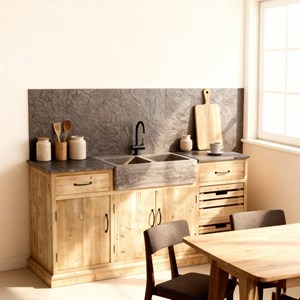 Meuble bas de cuisine en bois et pierre