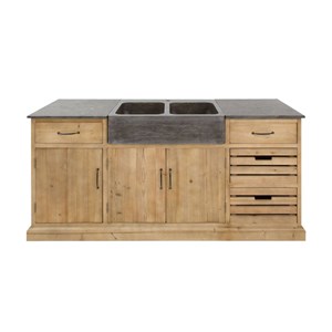 Meuble bas de cuisine en bois et pierre