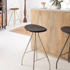 Tabouret de bar en cuir noir et métal