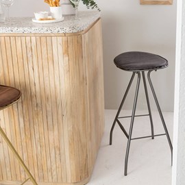 Tabouret de bar en cuir gris et métal