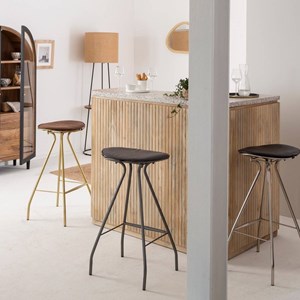 Tabouret de bar en cuir gris et métal