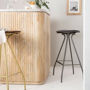 Tabouret de bar en cuir gris et métal