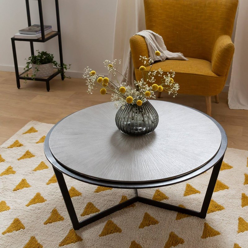 Table basse ronde en bois et métal