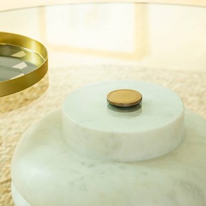 Table basse ronde en marbre et verre