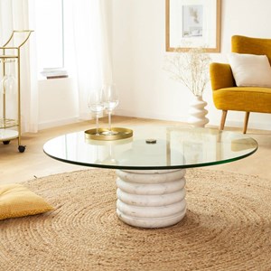 Table basse ronde en marbre et verre