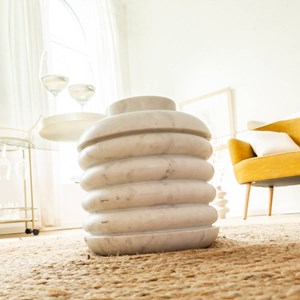 Table basse ronde en marbre et verre