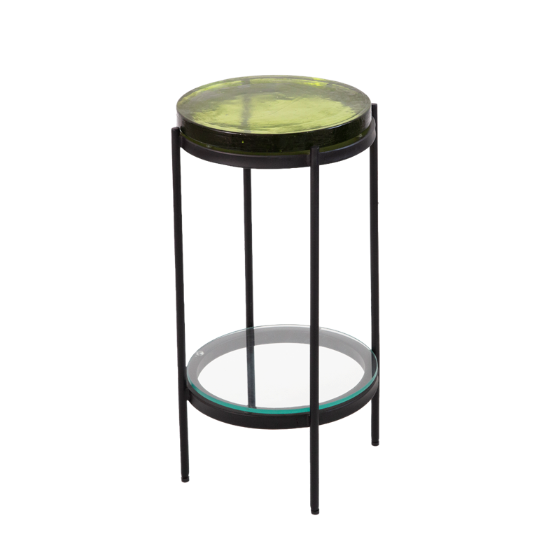 Bout de canapé plateau en verre vert