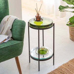 Bout de canapé plateau en verre vert