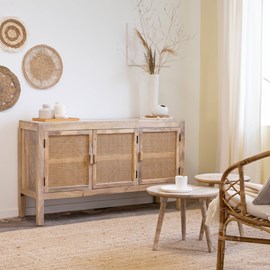 Buffet en bois de manguier et cannage