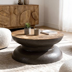 Table basse en bois de manguier et métal