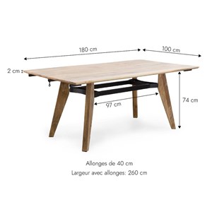Table à manger avec allonges en bois