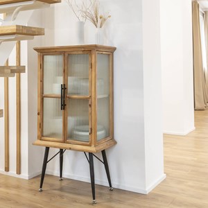 Vitrine en bois et verre strié 2 portes