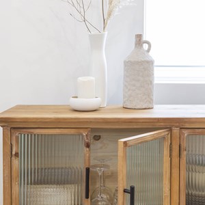 Buffet vitrine en bois et verre strié