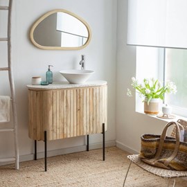 Meuble sous vasque en bois et terrazzo