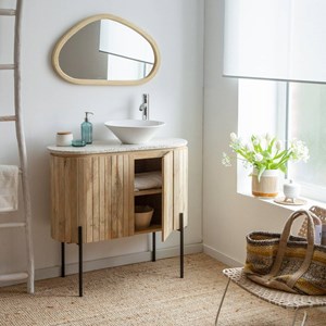 Meuble sous vasque en bois et terrazzo