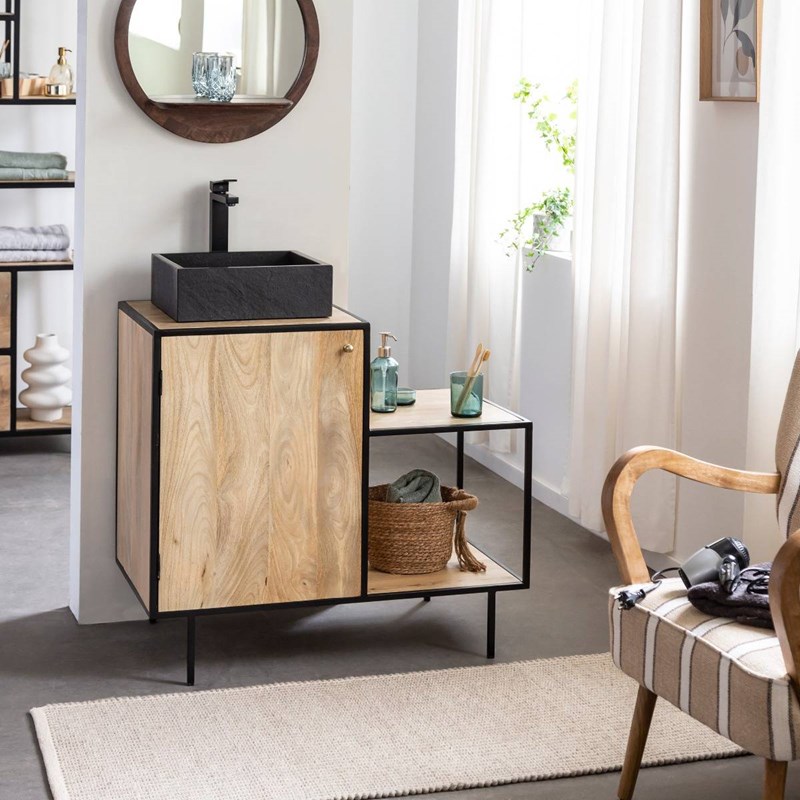 Meuble sous vasque en bois et métal