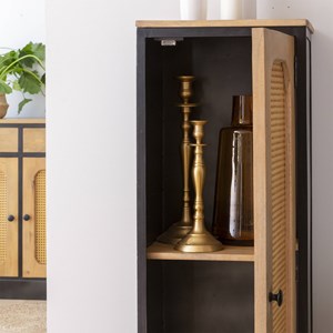 Colonne en bois de manguier et cannage