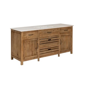 Meuble sous vasque pin et marbre blanc