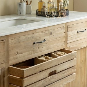 Meuble sous vasque pin et marbre blanc