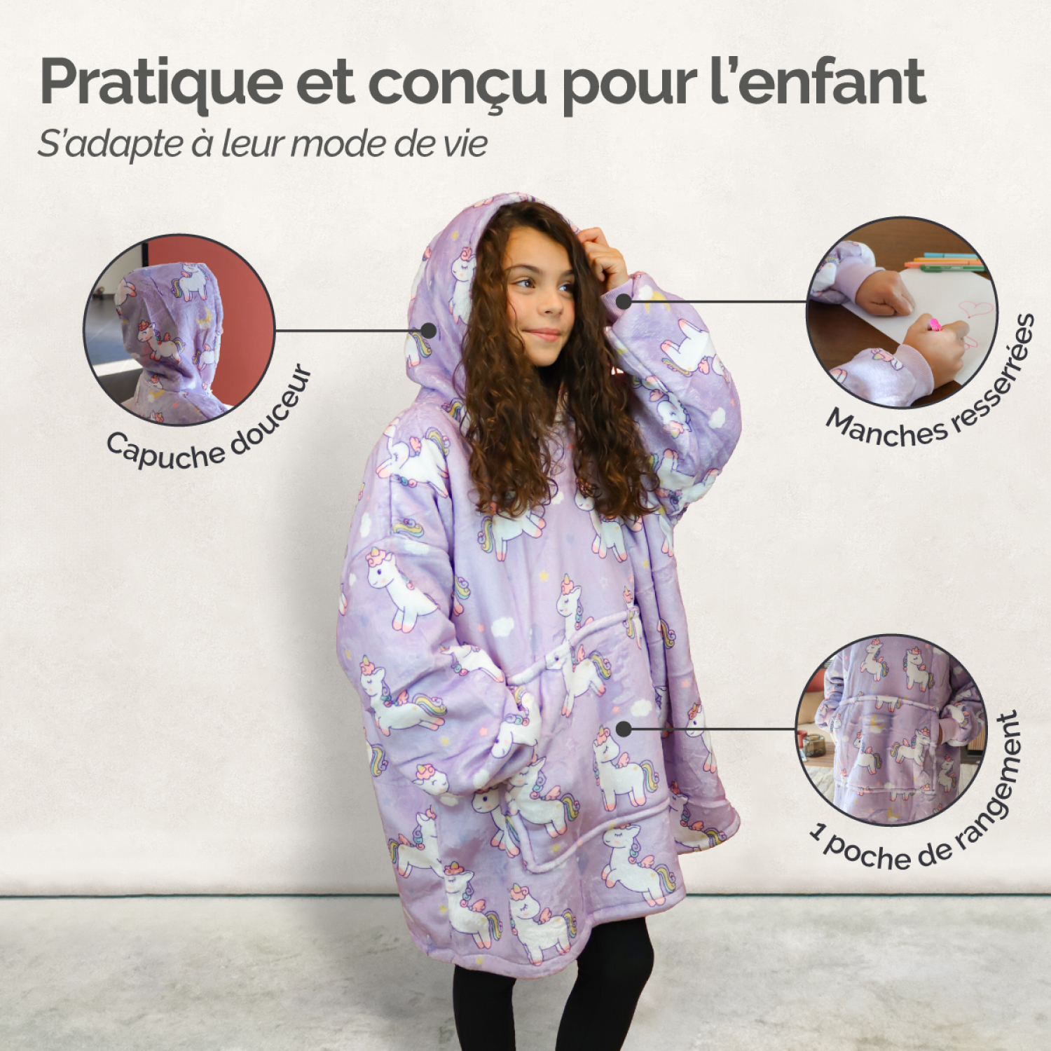 Sweat à Capuche Enfant Haloumoning - Polaire Sherpa Chaud Unisexe Avec Poches Pour L'Hiver