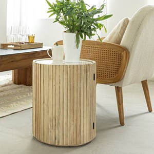 Bout de canapé en manguier et marbre