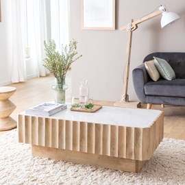 Table basse bois de manguier et marbre
