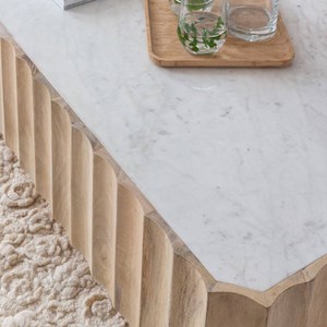 Table basse bois de manguier et marbre