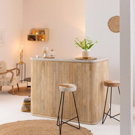 Meuble bar en angle bois et terrazzo