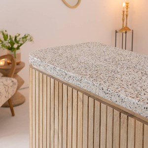 Meuble bar en angle bois et terrazzo