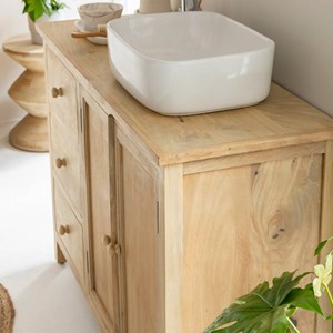 Meuble sous vasque en bois de manguier blanchi ronan