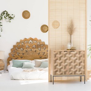 Tête de lit lotus en bois sculpté 160 cm