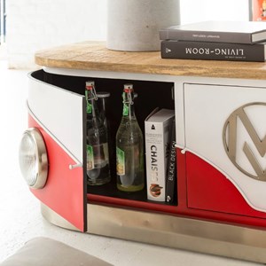 Meuble tv combi rouge avec plateau bois