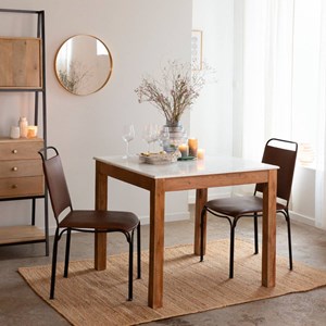 Table à manger carré en bois  et marbre