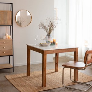 Table à manger carré en bois  et marbre