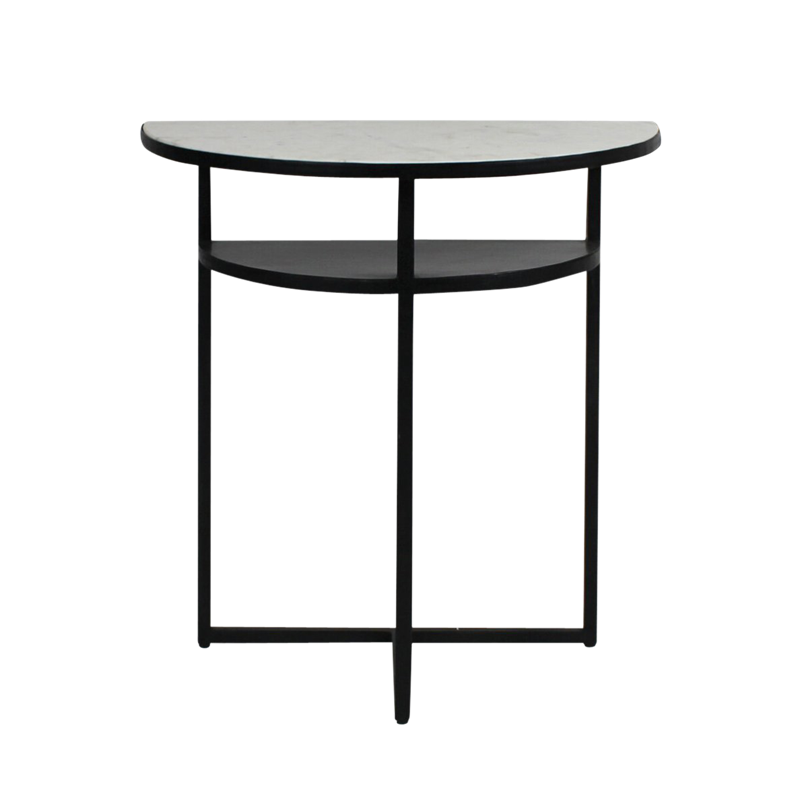 Console demi-lune en marbre et métal