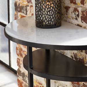 Console demi-lune en marbre et métal