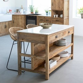 Ilot central en bois et marbre