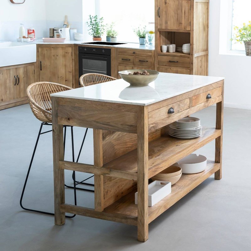 Ilot central en bois et marbre