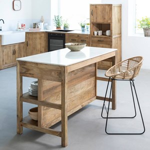 Ilot central en bois et marbre